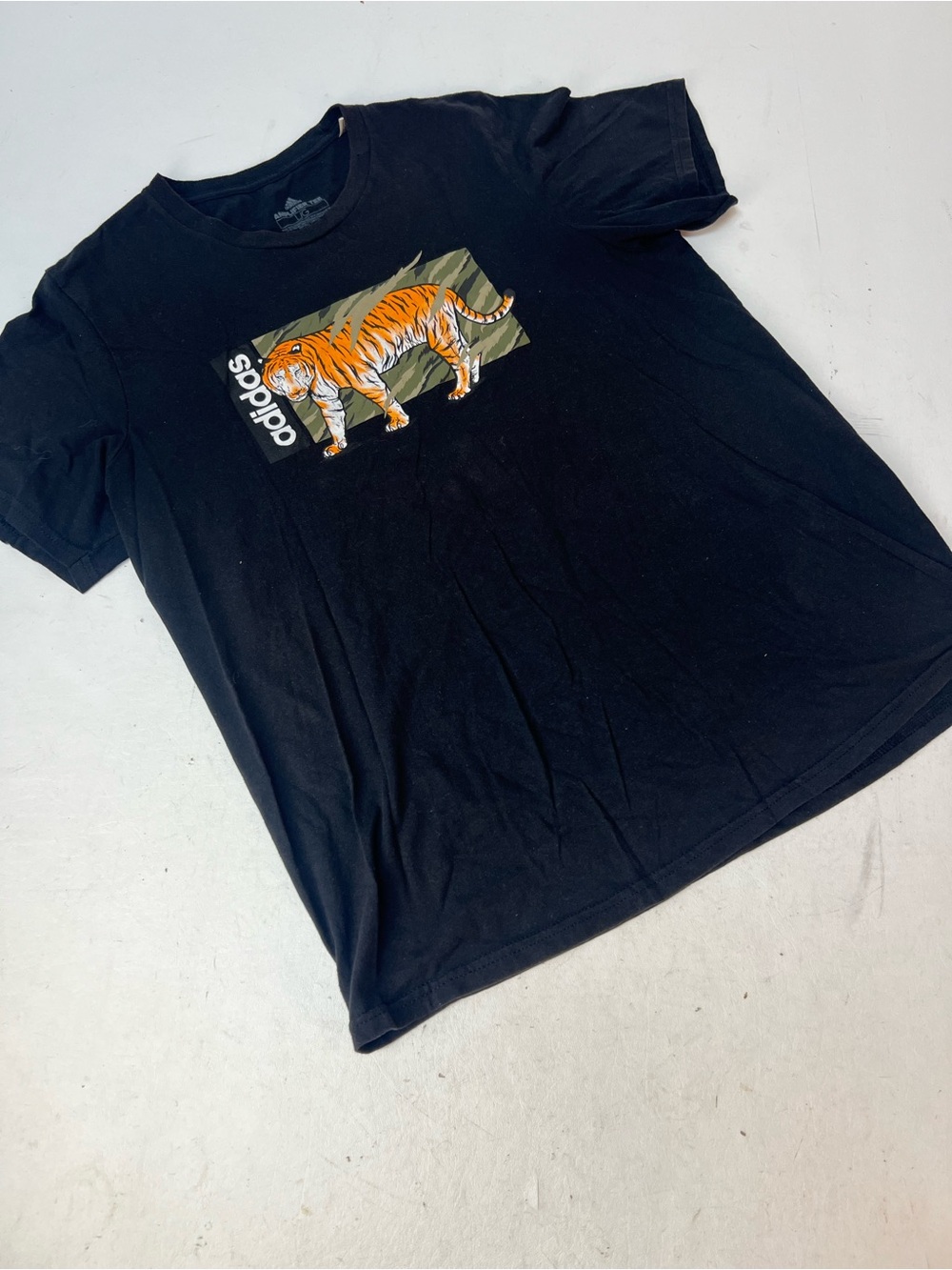 adidas Black Short-Sleeve Tee with Orange Tiger Graphic